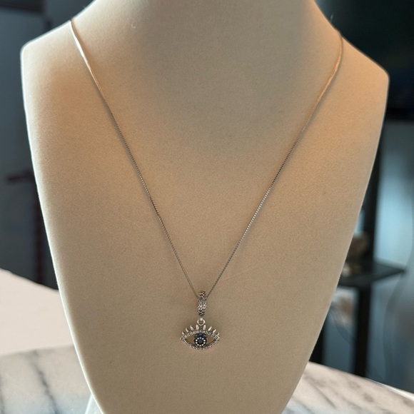 925 Sterling Silver CZ Hamsa Evil All Seeing Eye Blue Pendant Chain 20 Inches - Picture 7 of 9